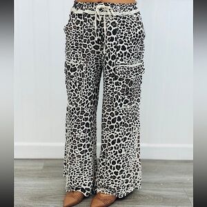 🆕🌿🤎EASEL: NATURAL Cheetah Drawstring Waist Pant SMALL MEDIUM